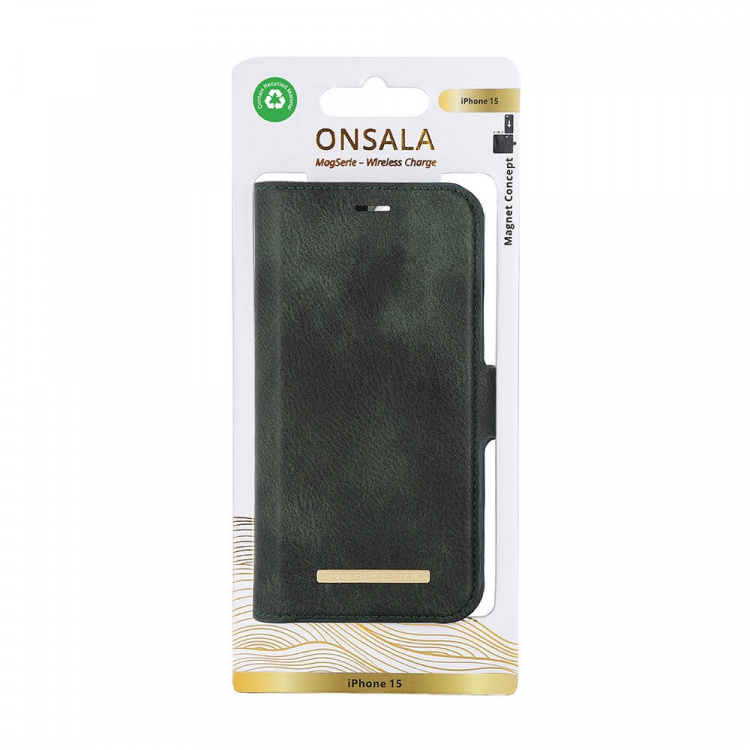 Onsala Wallet Case Eco 2 Card Slots MagSeries Dark Green - iPhone 15 Onsala Wallet Case Eco 2 Card Slots MagSeries Dark Green - iPhone 15