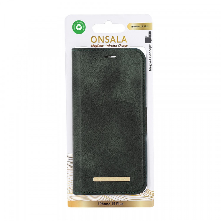 Onsala Wallet Case Eco 2 Card Slots MagSeries Dark Green - iPhone 15 Plus