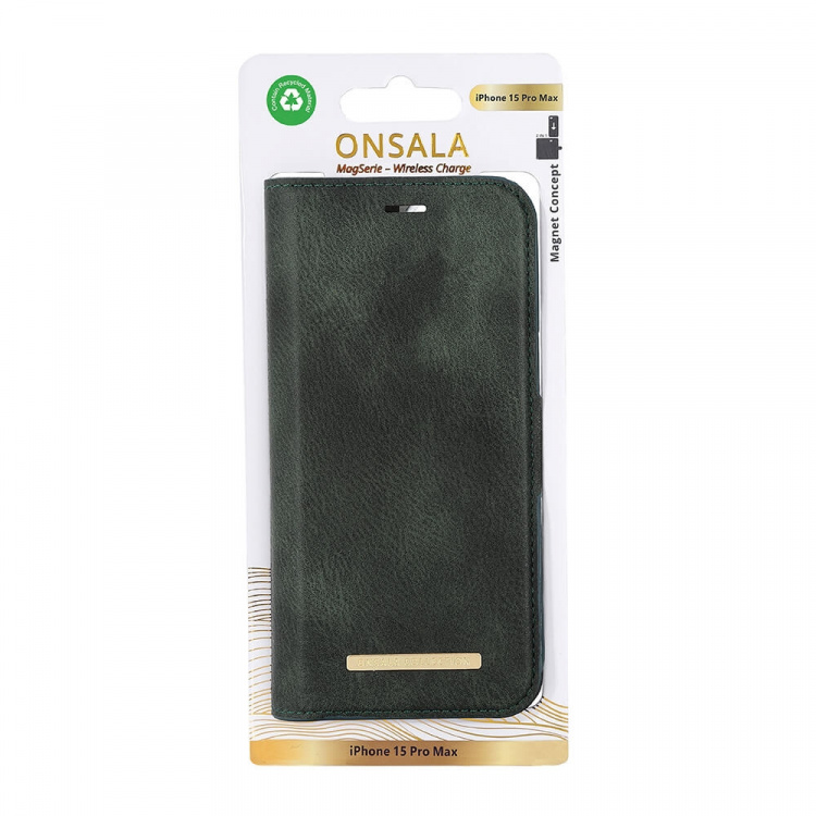 Onsala Wallet Case Eco 2 Card Slots MagSeries Dark Green - iPhone 15 Pro Max