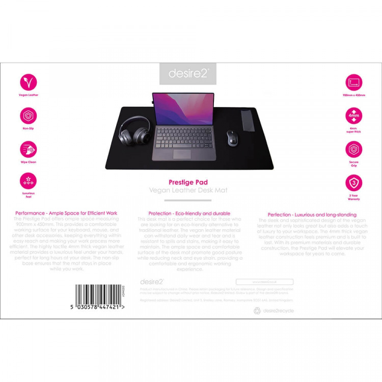 Desire2 Desk Mat Grey Vegan Leather 400x900mm Desire2 Desk Mat Grey Vegan Leather 400x900mm