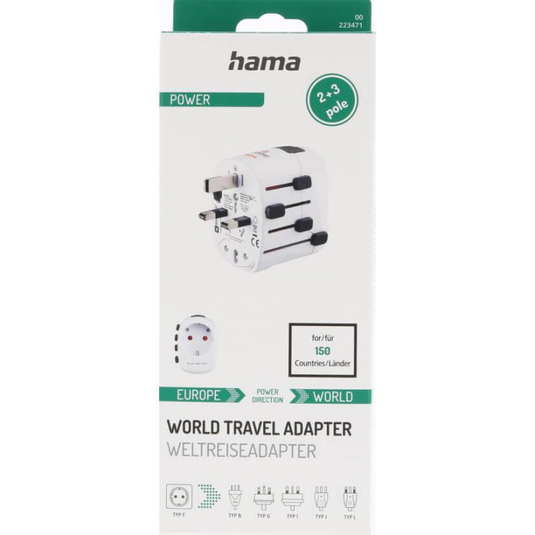 Hama World Travel Adapter Pro EU-WORLD 3-pin Hama World Travel Adapter Pro EU-WORLD 3-pin