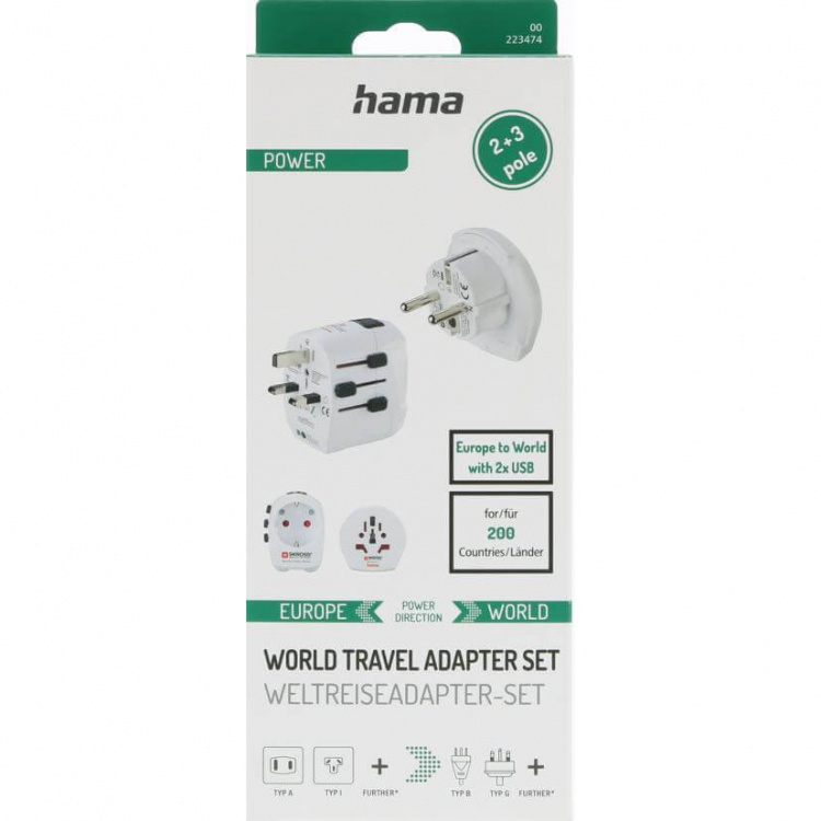 Hama World Travel Adapter Pro Light USB 3-pin Hama World Travel Adapter Pro Light USB 3-pin