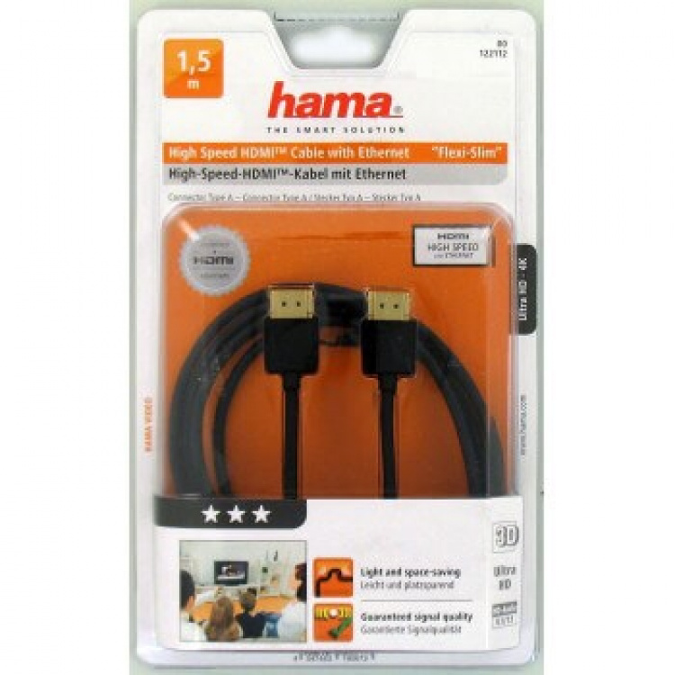 Hama Flexi-Slim High Speed HDMI™ C able, plug - plug, Ethernet, 1 Hama Flexi-Slim High Speed HDMI™ C able, plug - plug, Ethernet, 1