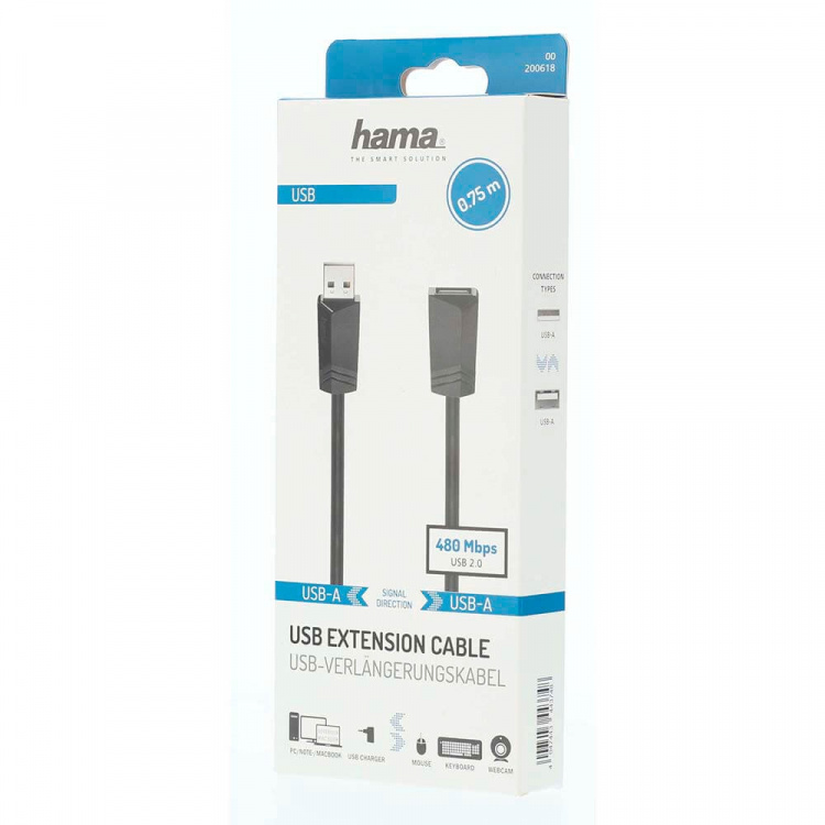 Hama Cable USB 2.0 Extension 480 Mbit/s 0.75m Black