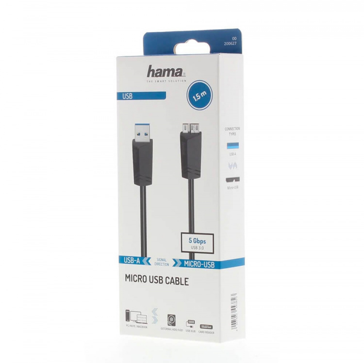 Hama Cable Micro-USB 3.0 5Gbit/s Black 1.5m Hama Cable Micro-USB 3.0 5Gbit/s Black 1.5m