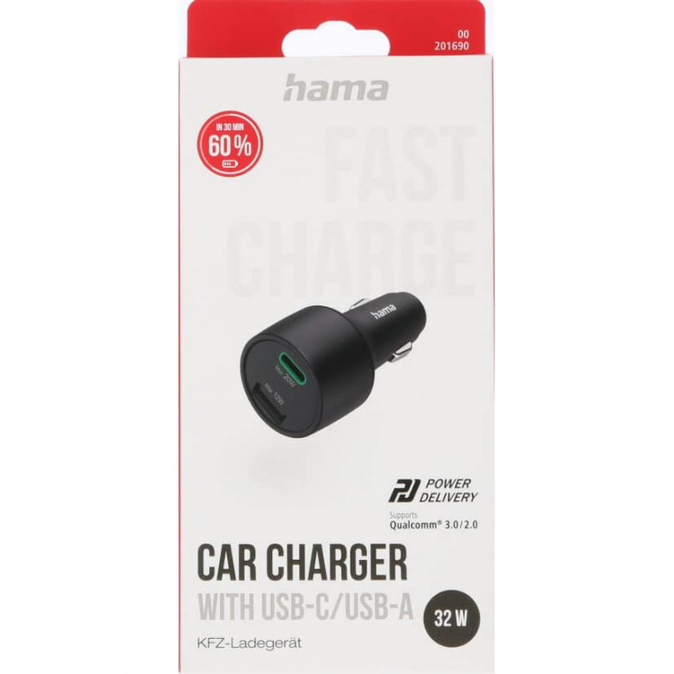 Hama Car Charger USB-C USB-A PD/Qualcomm 32W