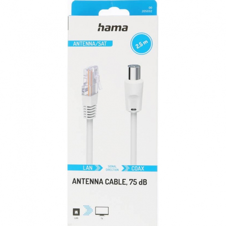 Hama Cable Antenna 75dB Coax Plug to RJ45 Plug White 2.5m