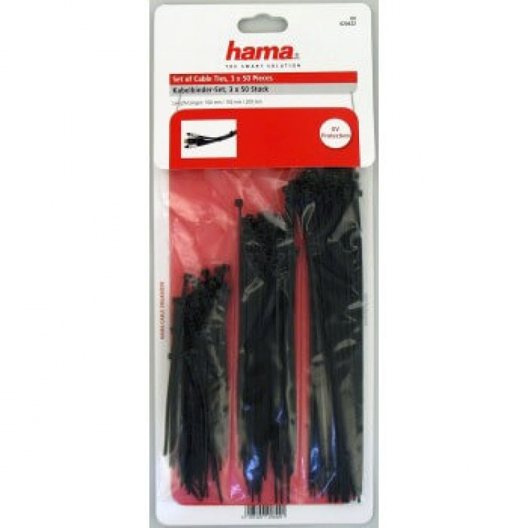 HAMA Set of Cable Ties, 150 pieces , self-securing, black