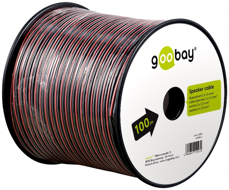 Goobay Speaker Cable red;black CCA 100 m spool, cable diameter 2 x 1.5 mm² Goobay Speaker Cable red;black CCA 100 m spool, cable diameter 2 x 1.5 mm²