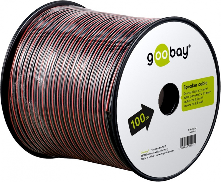 Goobay Speaker Cable red;black CCA 100 m spool, cable diameter 2 x 2.5 mm² Goobay Speaker Cable red;black CCA 100 m spool, cable diameter 2 x 2.5 mm²