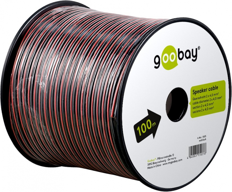 Goobay Speaker Cable red;black CCA 100 m spool, cable diameter 2 x 4.0 mm² Goobay Speaker Cable red;black CCA 100 m spool, cable diameter 2 x 4.0 mm²