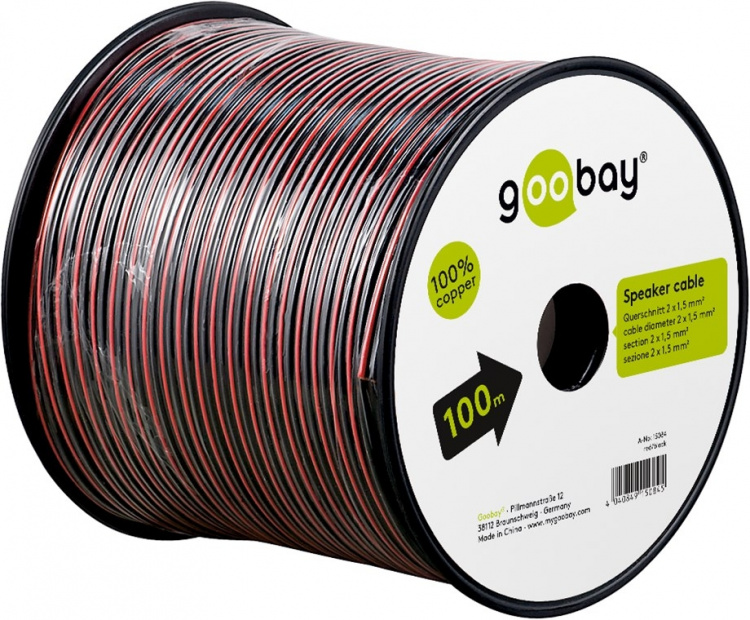 Goobay Speaker Cable red;black CU 100 m spool, cable diameter 2 x 1.5 mm² Goobay Speaker Cable red;black CU 100 m spool, cable diameter 2 x 1.5 mm²