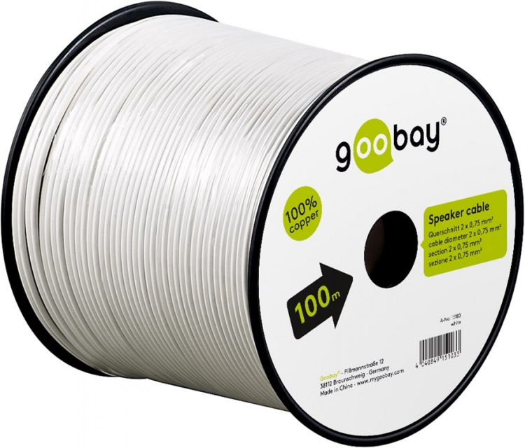 Goobay Speaker Cable white CU 100 m spool, cable diameter 2 x 0.75 mm² Goobay Speaker Cable white CU 100 m spool, cable diameter 2 x 0.75 mm²