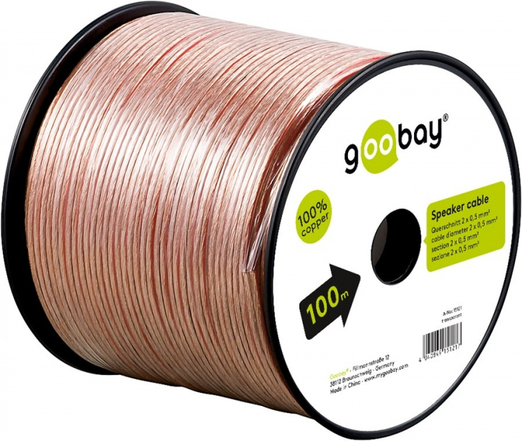 Goobay Speaker Cable transparent CU 100 m spool, cable diameter 2 x 0.5 mm² Goobay Speaker Cable transparent CU 100 m spool, cable diameter 2 x 0.5 mm²