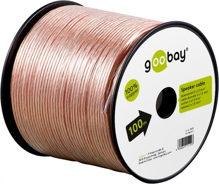 Goobay Speaker Cable transparent CU 100 m spool, cable diameter 2 x 1.5 mm²