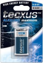tecxus 6LR61/6LP3146/9 V Block Battery, 1 pc. blister alkaline manganese battery, 9 V tecxus 6LR61/6LP3146/9 V Block Battery, 1 pc. blister alkaline manganese battery, 9 V
