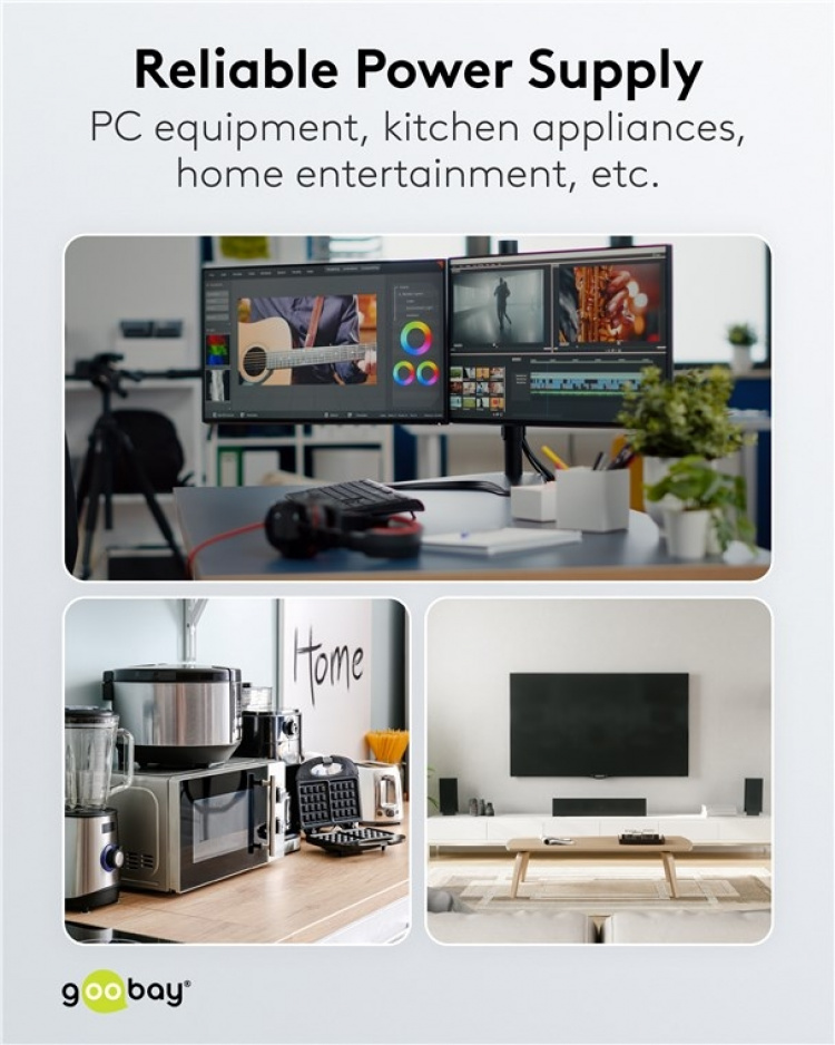 Goobay 6-Way Power Strip, 5 m, black 6x safety sockets CEE 7/4 Goobay 6-Way Power Strip, 5 m, black 6x safety sockets CEE 7/4