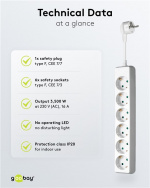 Goobay 6-Way Power Strip, 5 m, white 6x safety sockets CEE 7/4 Goobay 6-Way Power Strip, 5 m, white 6x safety sockets CEE 7/4