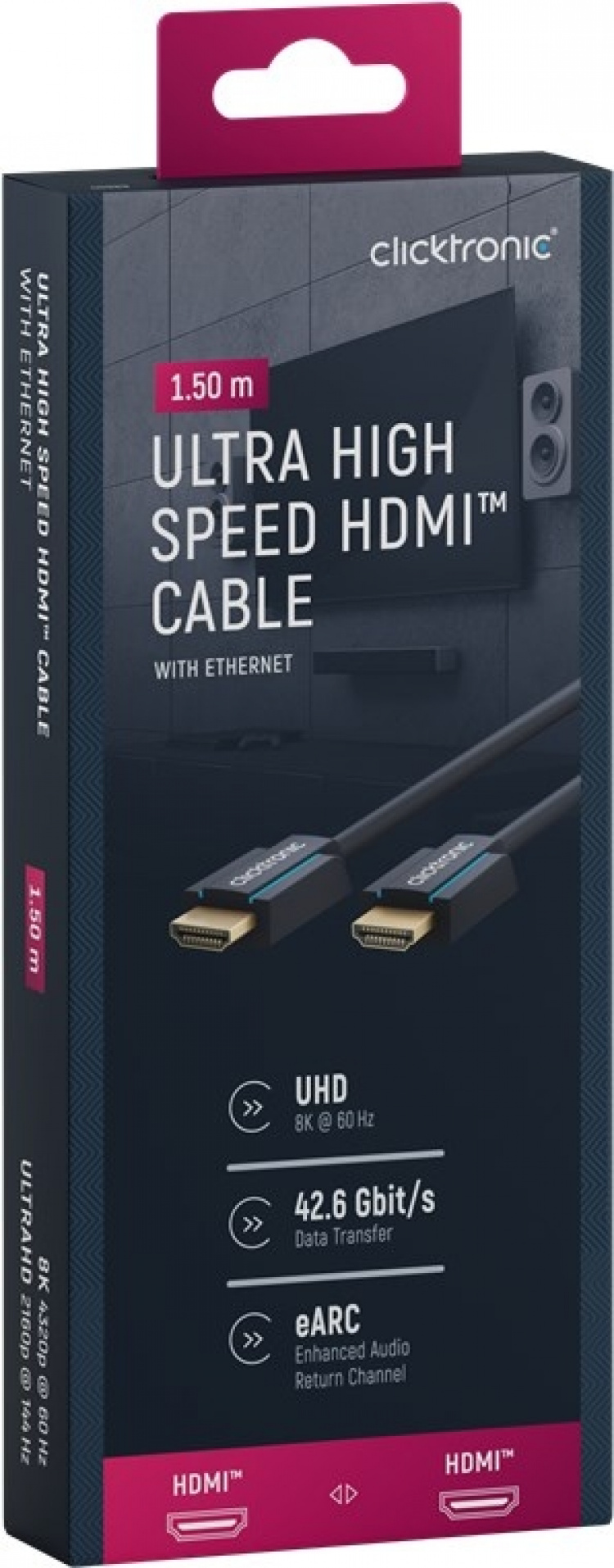 ClickTronic Ultra High Speed HDMI™ Cable Premium cable | 1x HDMI™ plug 1x HDMI™ plug | 1.5 m | UHD 8K @ 60 Hz ClickTronic Ultra High Speed HDMI™ Cable Premium cable | 1x HDMI™ plug 1x HDMI™ plug | 1.5 m | UHD 8K @ 60 Hz