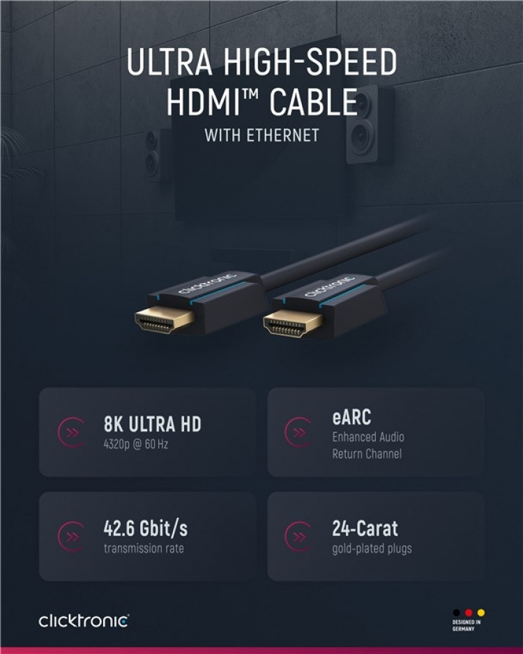 ClickTronic Ultra High Speed HDMI™ Cable Premium cable | 1x HDMI™ plug 1x HDMI™ plug | 1.5 m | UHD 8K @ 60 Hz ClickTronic Ultra High Speed HDMI™ Cable Premium cable | 1x HDMI™ plug 1x HDMI™ plug | 1.5 m | UHD 8K @ 60 Hz