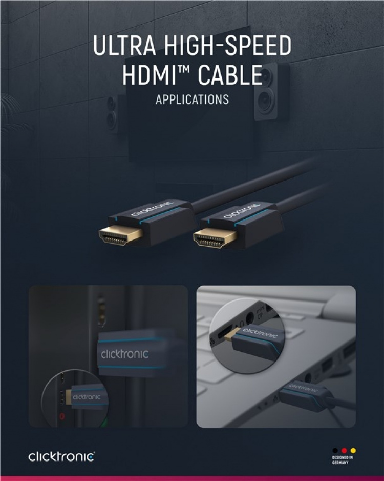 ClickTronic Ultra High Speed HDMI™ Cable Premium cable | 1x HDMI™ plug 1x HDMI™ plug | 1.5 m | UHD 8K @ 60 Hz ClickTronic Ultra High Speed HDMI™ Cable Premium cable | 1x HDMI™ plug 1x HDMI™ plug | 1.5 m | UHD 8K @ 60 Hz