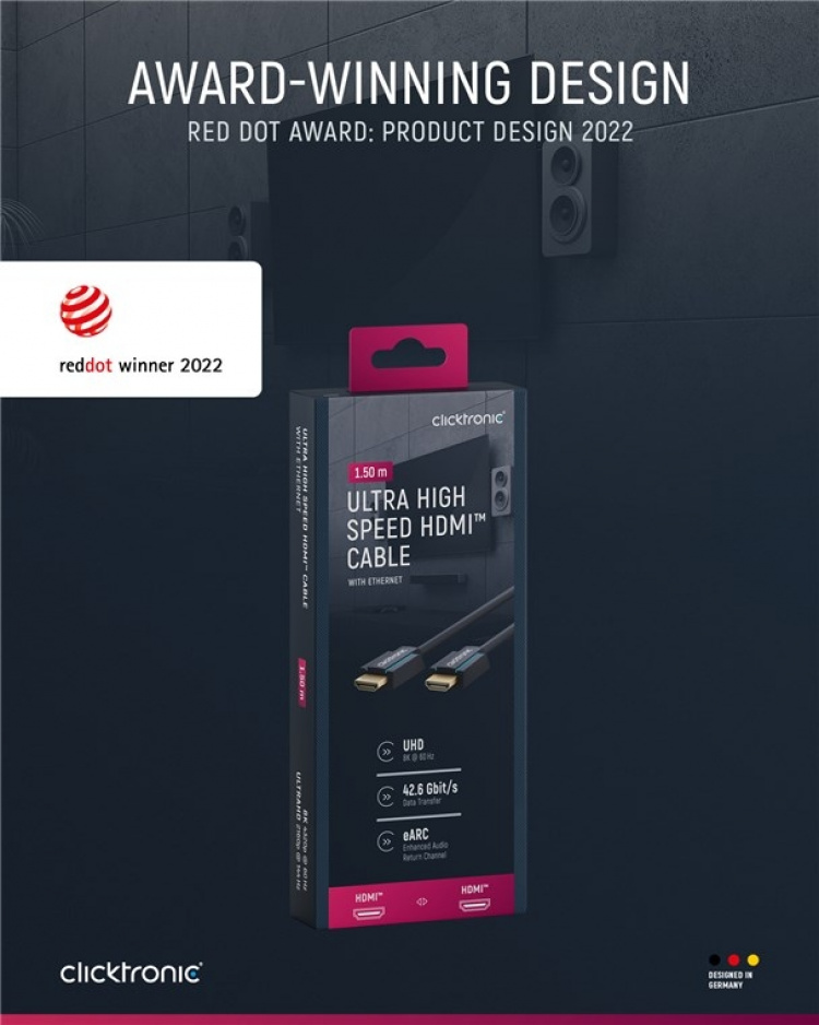 ClickTronic Ultra High Speed HDMI™ Cable Premium cable | 1x HDMI™ plug 1x HDMI™ plug | 1.5 m | UHD 8K @ 60 Hz ClickTronic Ultra High Speed HDMI™ Cable Premium cable | 1x HDMI™ plug 1x HDMI™ plug | 1.5 m | UHD 8K @ 60 Hz