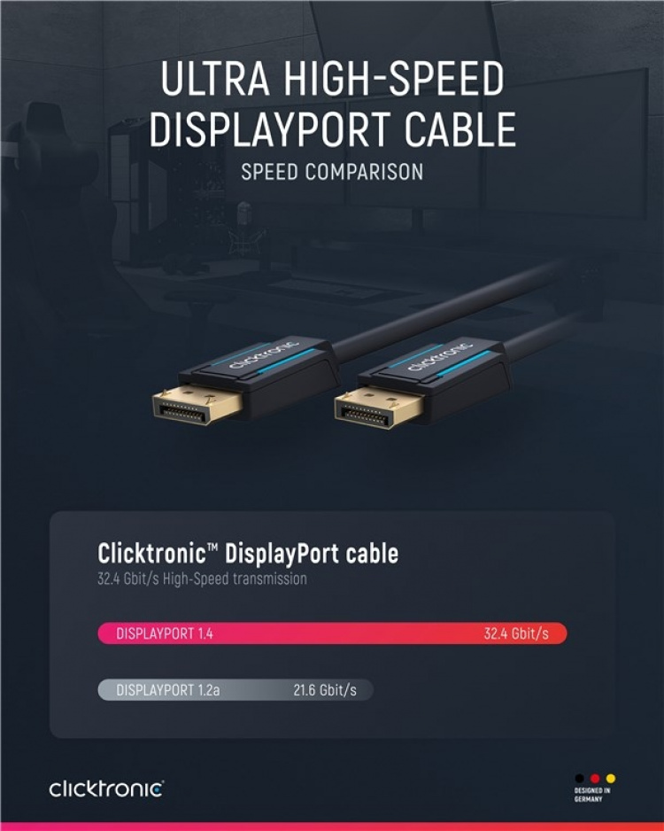 ClickTronic DisplayPort™ Cable Premium cable | 1x DisplayPort™ plug 1x DisplayPort™ plug | 1.0 m | UHD 8K @ 60 Hz ClickTronic DisplayPort™ Cable Premium cable | 1x DisplayPort™ plug 1x DisplayPort™ plug | 1.0 m | UHD 8K @ 60 Hz