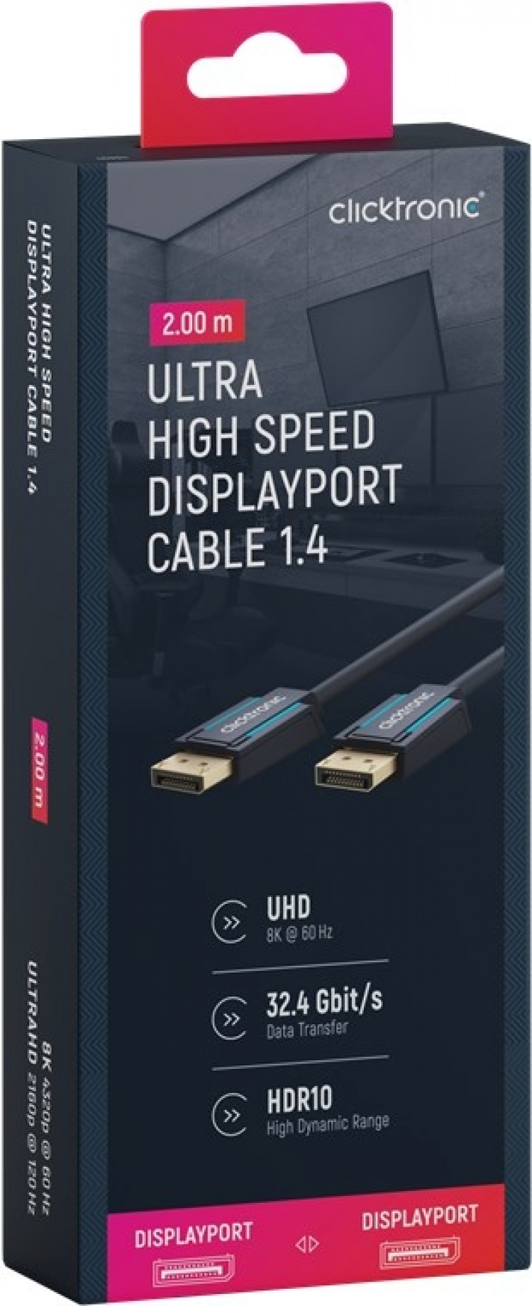 ClickTronic DisplayPort™ Cable Premium cable | 1x DisplayPort™ plug 1x DisplayPort™ plug | 2.0 m | UHD 8K @ 60 Hz