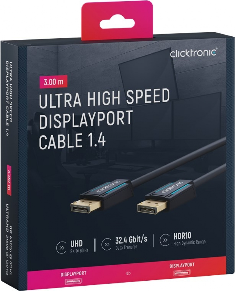 ClickTronic DisplayPort™ Cable Premium cable | 1x DisplayPort™ plug 1x DisplayPort™ plug | 3.0 m | UHD 8K @ 60 Hz