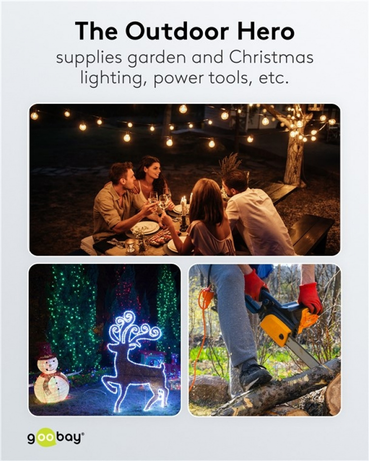 Goobay 3-Way Extension Lead, Splash-proof, 3 m 3x safety sockets with protective covers, suitable for outdoor use