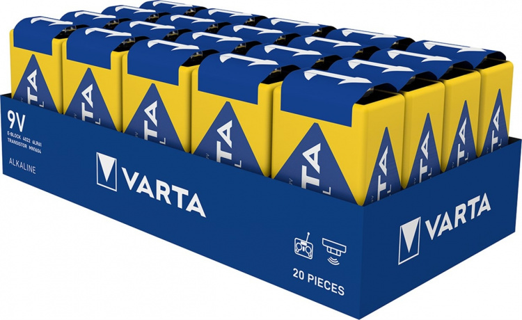 Varta 6LR61/6LP3146/9 V Block (4022) Battery, 20 pcs. shrink-pack alkaline manganese battery, 9 V