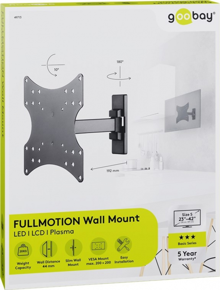 Goobay TV wall mount Basic FULLMOTION (S) for TVs from 23 to 42 inch (58-107cm), fully mobile (swivel and tilt) up to 20 kg