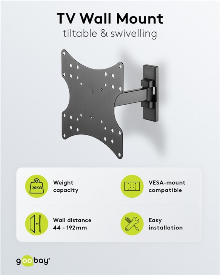 Goobay TV wall mount Basic FULLMOTION (S) for TVs from 23 to 42 inch (58-107cm), fully mobile (swivel and tilt) up to 20 kg