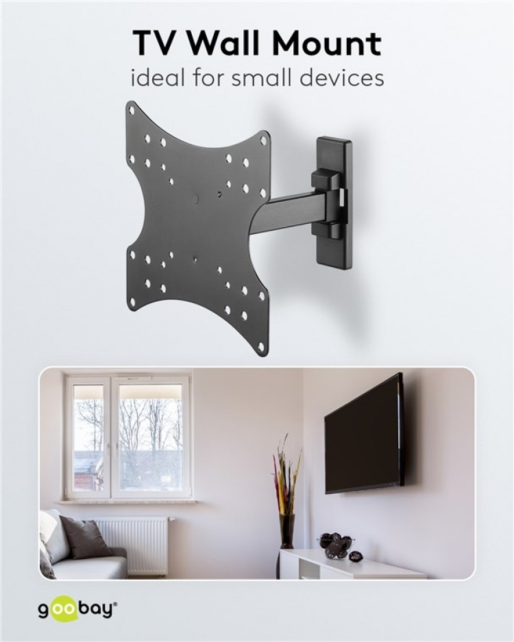 Goobay TV wall mount Basic FULLMOTION (S) for TVs from 23 to 42 inch (58-107cm), fully mobile (swivel and tilt) up to 20 kg