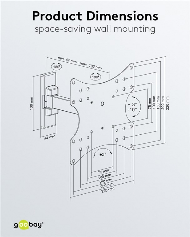 Goobay TV wall mount Basic FULLMOTION (S) for TVs from 23 to 42 inch (58-107cm), fully mobile (swivel and tilt) up to 20 kg