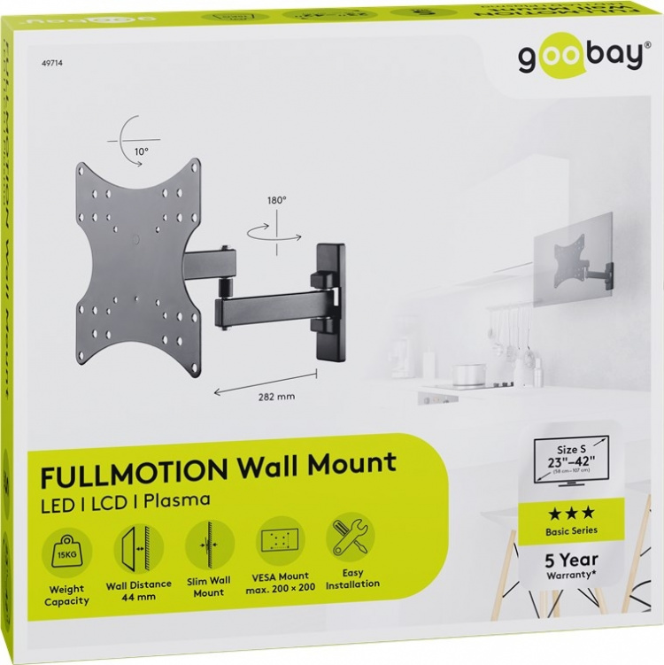 Goobay TV wall mount Basic FULLMOTION (S) for TVs from 23 to 42 inch (58-107cm), fully movable double arm joint (swivel and tilt) up to 15 kg
