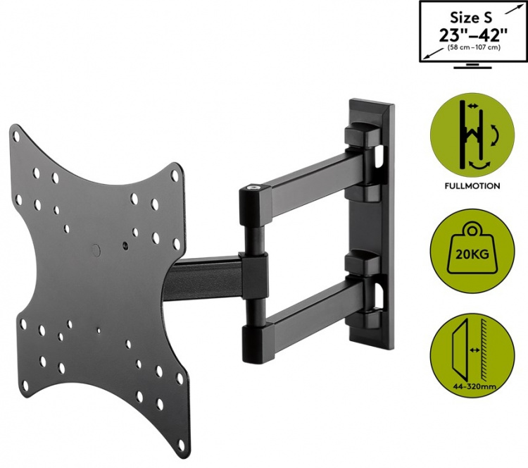 Goobay TV wall mount Basic FULLMOTION (S) for TVs from 23 to 42 inch (58-107cm), fully movable double arm joint (swivel and tilt) up to 20 kg Goobay TV wall mount Basic FULLMOTION (S) for TVs from 23 to 42 inch (58-107cm), fully movable double arm joint (swivel and tilt) up to 20 kg