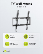 Goobay TV wall mount Basic TILT (M) for TVs from 32 to 55 inch (81-140 cm), tiltable up to 35 kg