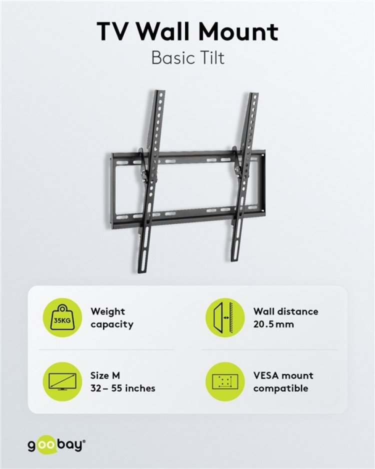 Goobay TV wall mount Basic TILT (M) for TVs from 32 to 55 inch (81-140 cm), tiltable up to 35 kg
