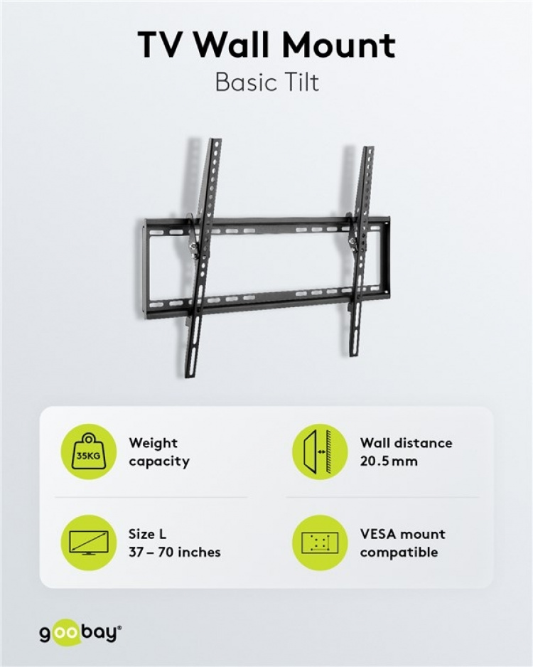 Goobay TV wall mount Basic TILT (L) for TVs from 37 to 70 inch (94-178 cm), tiltable up to 35 kg Goobay TV wall mount Basic TILT (L) for TVs from 37 to 70 inch (94-178 cm), tiltable up to 35 kg