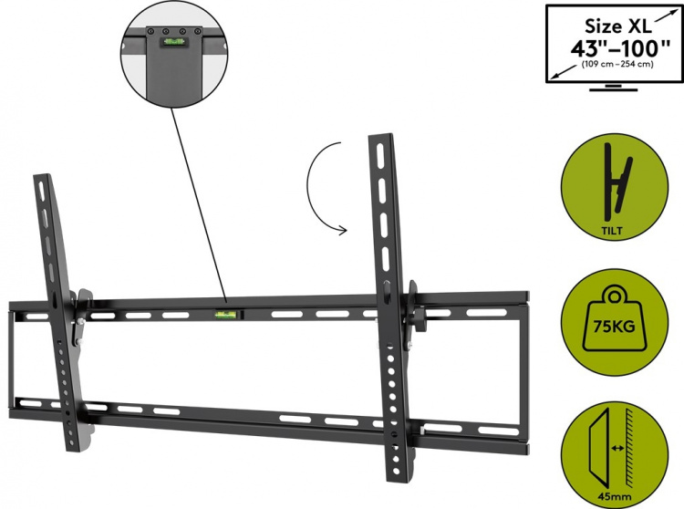 Goobay TV wall mount Basic TILT (XL) for TVs from 43 to 100 inch (109-254 cm), tiltable up to 75 kg