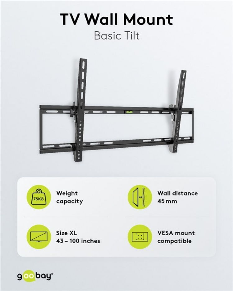 Goobay TV wall mount Basic TILT (XL) for TVs from 43 to 100 inch (109-254 cm), tiltable up to 75 kg