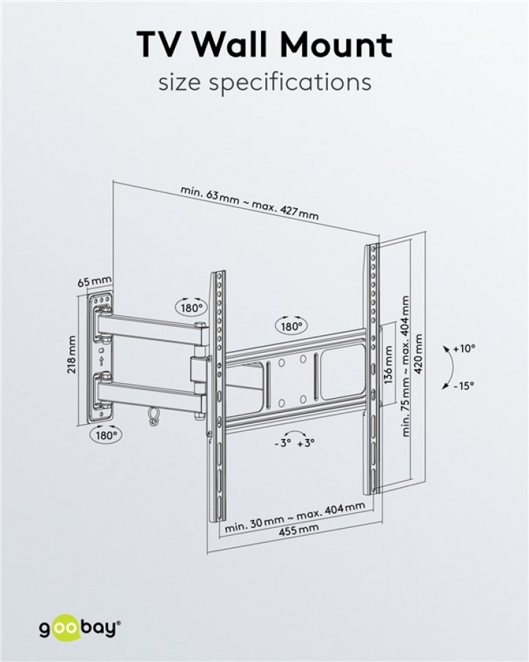 Goobay TV wall mount Basic FULLMOTION (M) for TVs from 32 to 55 inch (81-140 cm), fully mobile (swivel and tilt) up to 35 kg