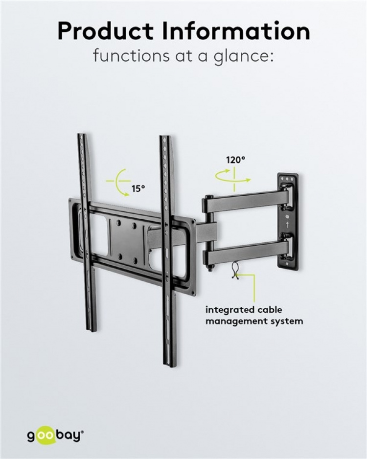 Goobay TV wall mount Basic FULLMOTION (M) for TVs from 32 to 55 inch (81-140 cm), fully mobile (swivel and tilt) up to 35 kg