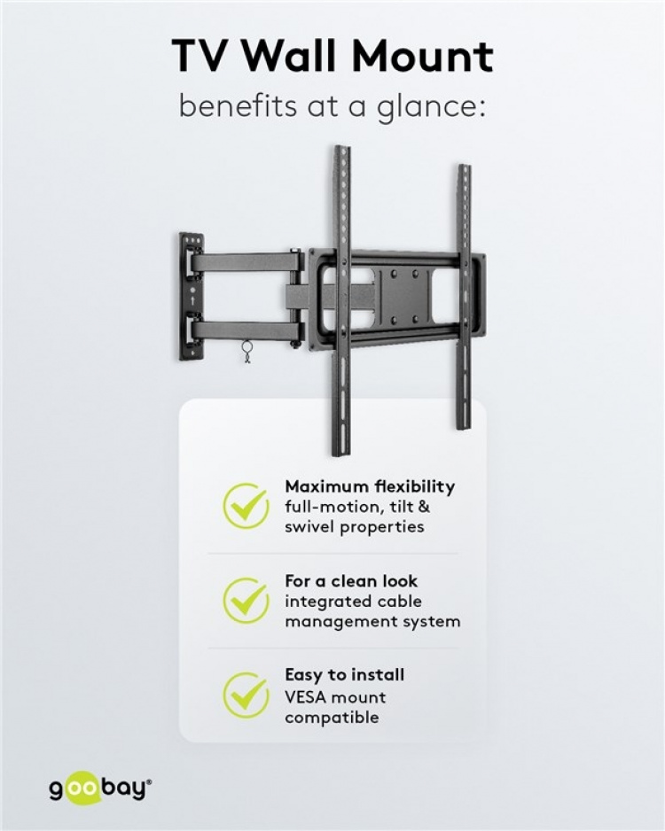 Goobay TV wall mount Basic FULLMOTION (M) for TVs from 32 to 55 inch (81-140 cm), fully mobile (swivel and tilt) up to 35 kg