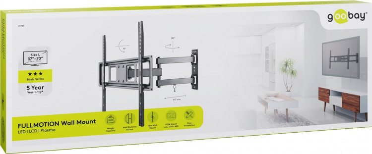Goobay TV wall mount Basic FULLMOTION (L) for TVs from 37 to 70 inch (94-178 cm), fully mobile (swivel and tilt) up to 35 kg Goobay TV wall mount Basic FULLMOTION (L) for TVs from 37 to 70 inch (94-178 cm), fully mobile (swivel and tilt) up to 35 kg