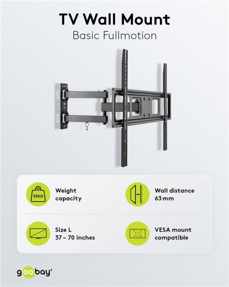 Goobay TV wall mount Basic FULLMOTION (L) for TVs from 37 to 70 inch (94-178 cm), fully mobile (swivel and tilt) up to 35 kg Goobay TV wall mount Basic FULLMOTION (L) for TVs from 37 to 70 inch (94-178 cm), fully mobile (swivel and tilt) up to 35 kg