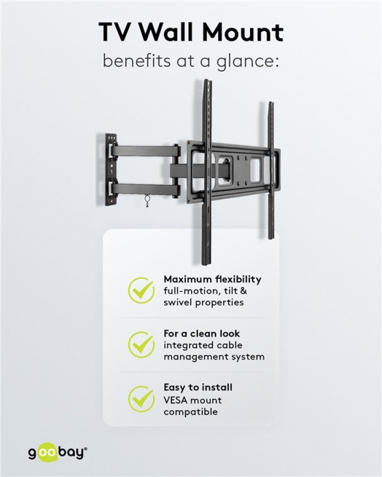 Goobay TV wall mount Basic FULLMOTION (L) for TVs from 37 to 70 inch (94-178 cm), fully mobile (swivel and tilt) up to 35 kg Goobay TV wall mount Basic FULLMOTION (L) for TVs from 37 to 70 inch (94-178 cm), fully mobile (swivel and tilt) up to 35 kg