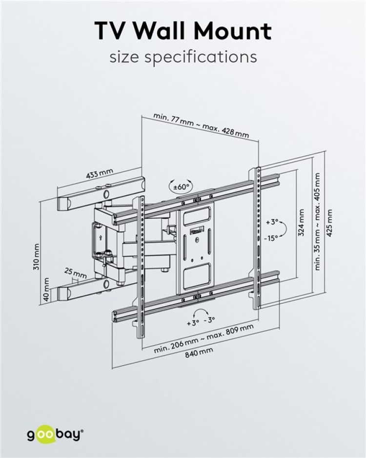 Goobay TV wall mount Pro FULLMOTION (XL) for TVs from 43 to 100 inch (109-254 cm), fully mobile (swivel and tilt) up to 60 kg