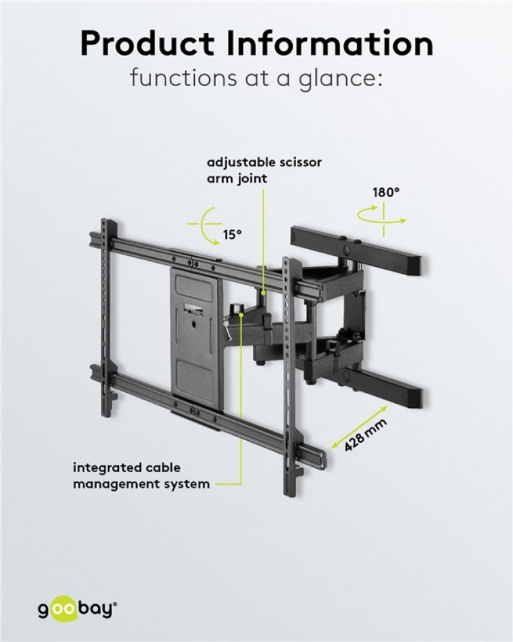 Goobay TV wall mount Pro FULLMOTION (XL) for TVs from 43 to 100 inch (109-254 cm), fully mobile (swivel and tilt) up to 60 kg
